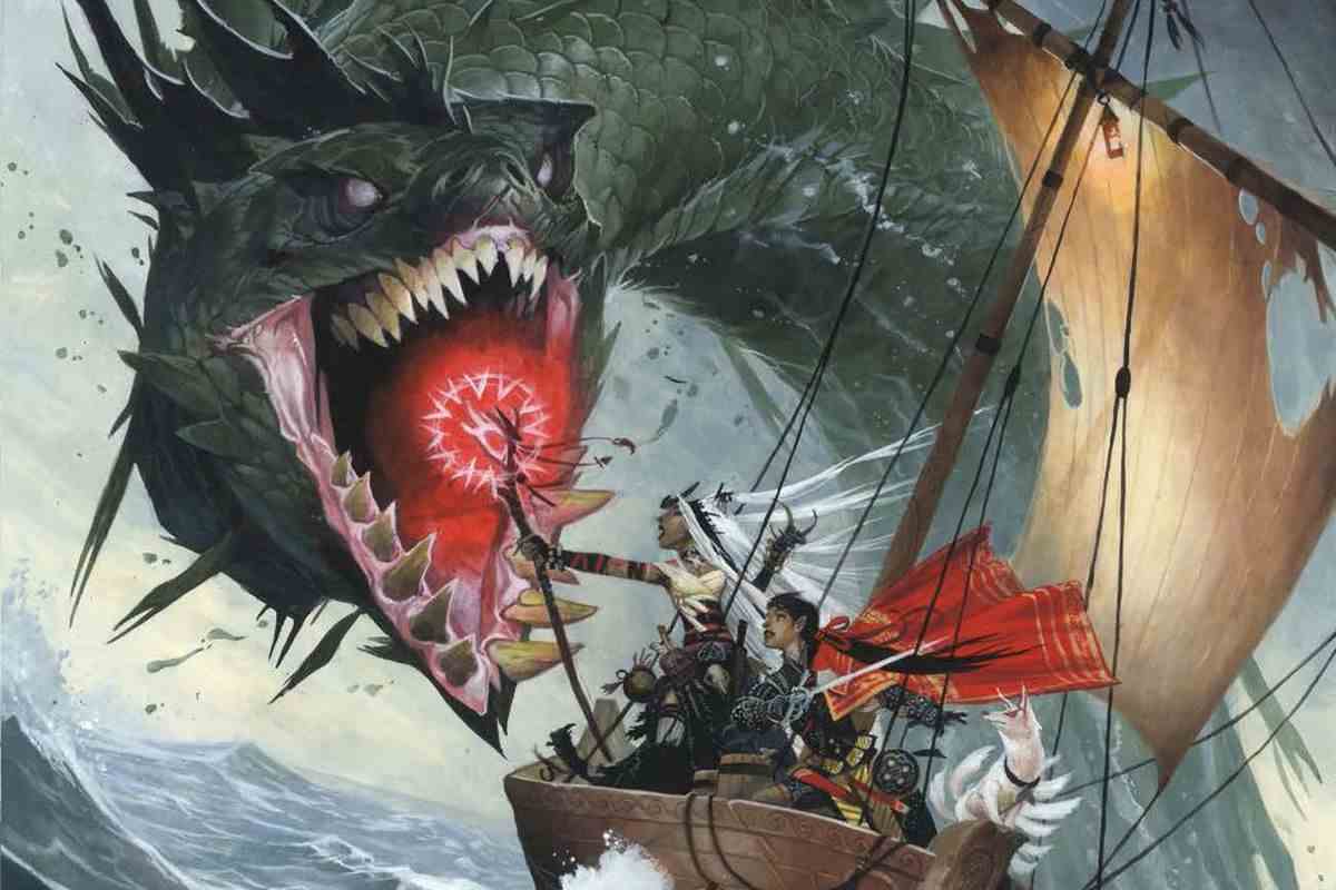 La couverture du nouveau guide des joueurs avancés de Pathfinder 2e présente un serpent de mer.