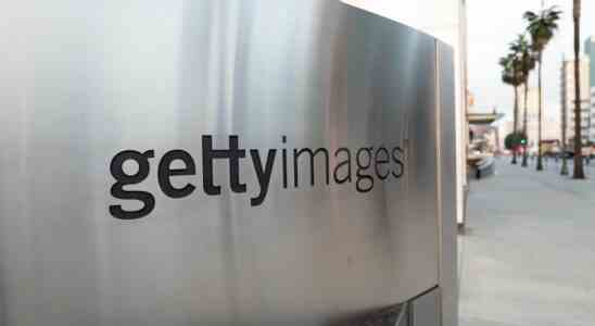 Close-up of logo on sign at the regional office of media licensing company Getty Images in downtown Los Angeles, California, October 24, 2018.