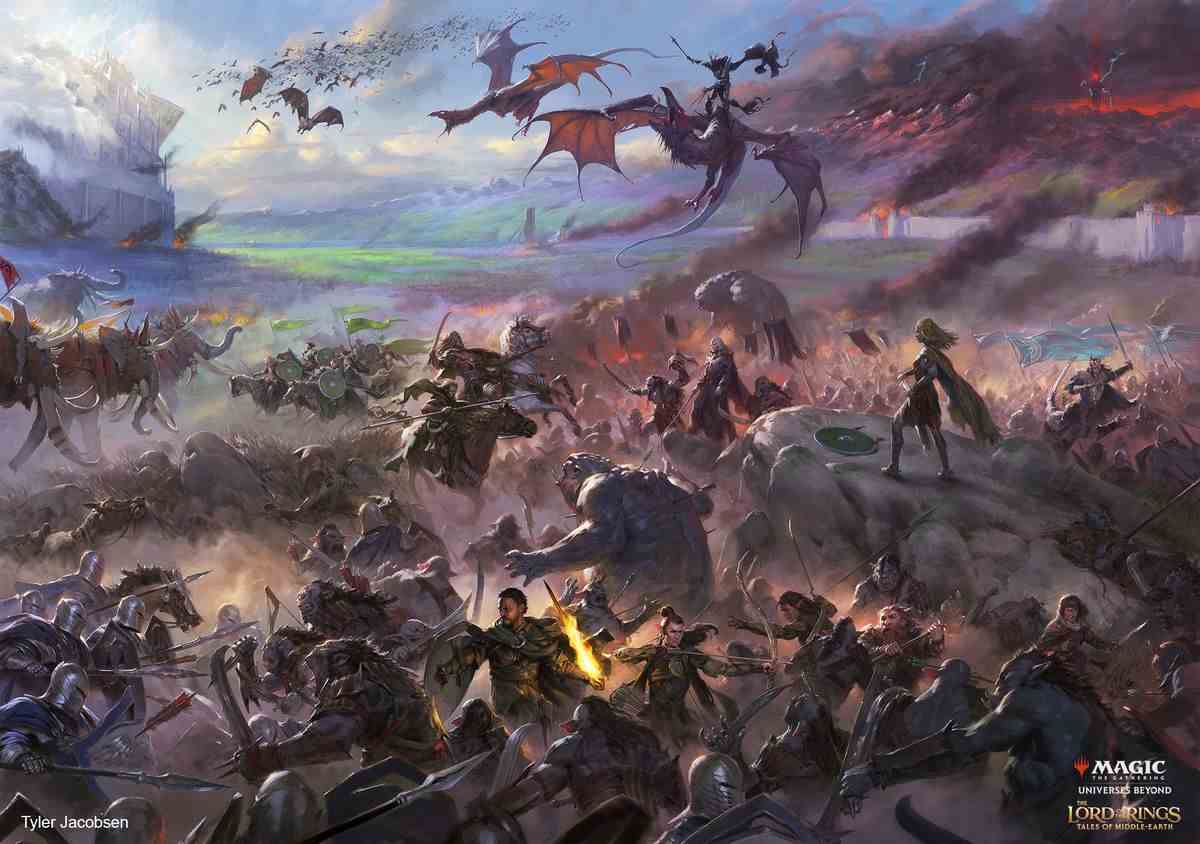 La bataille des champs du Pelennor telle que représentée pour un jeu de cartes dans Magic: The Gathering