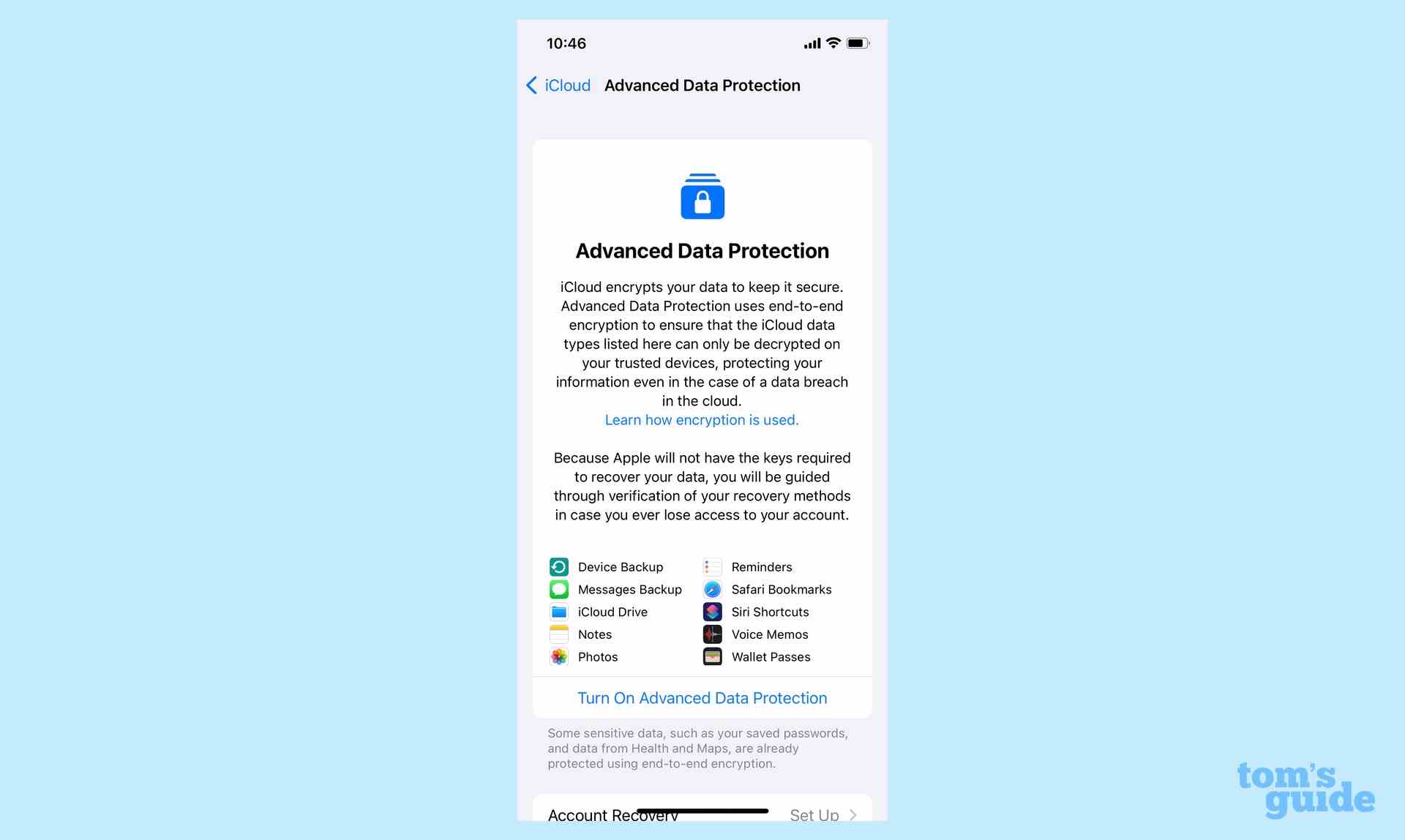 Fonctionnalité de protection avancée des données iCloud d'iOS 16.2