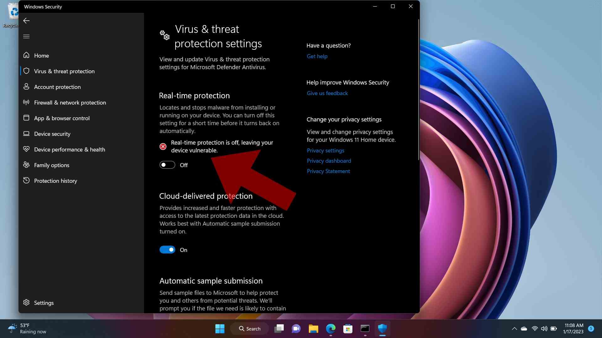 Désactiver Microsoft Defender dans Windows 11