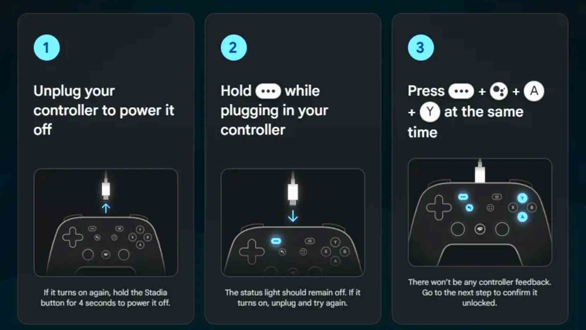 Outil de mise à jour Google Stadia avec instructions de connexion à l'écran