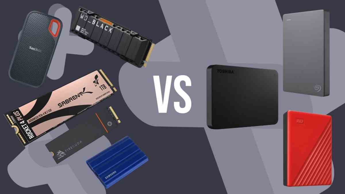 SSD vs HDD image showing multiple models on both sides with gamesradar crosses in the background