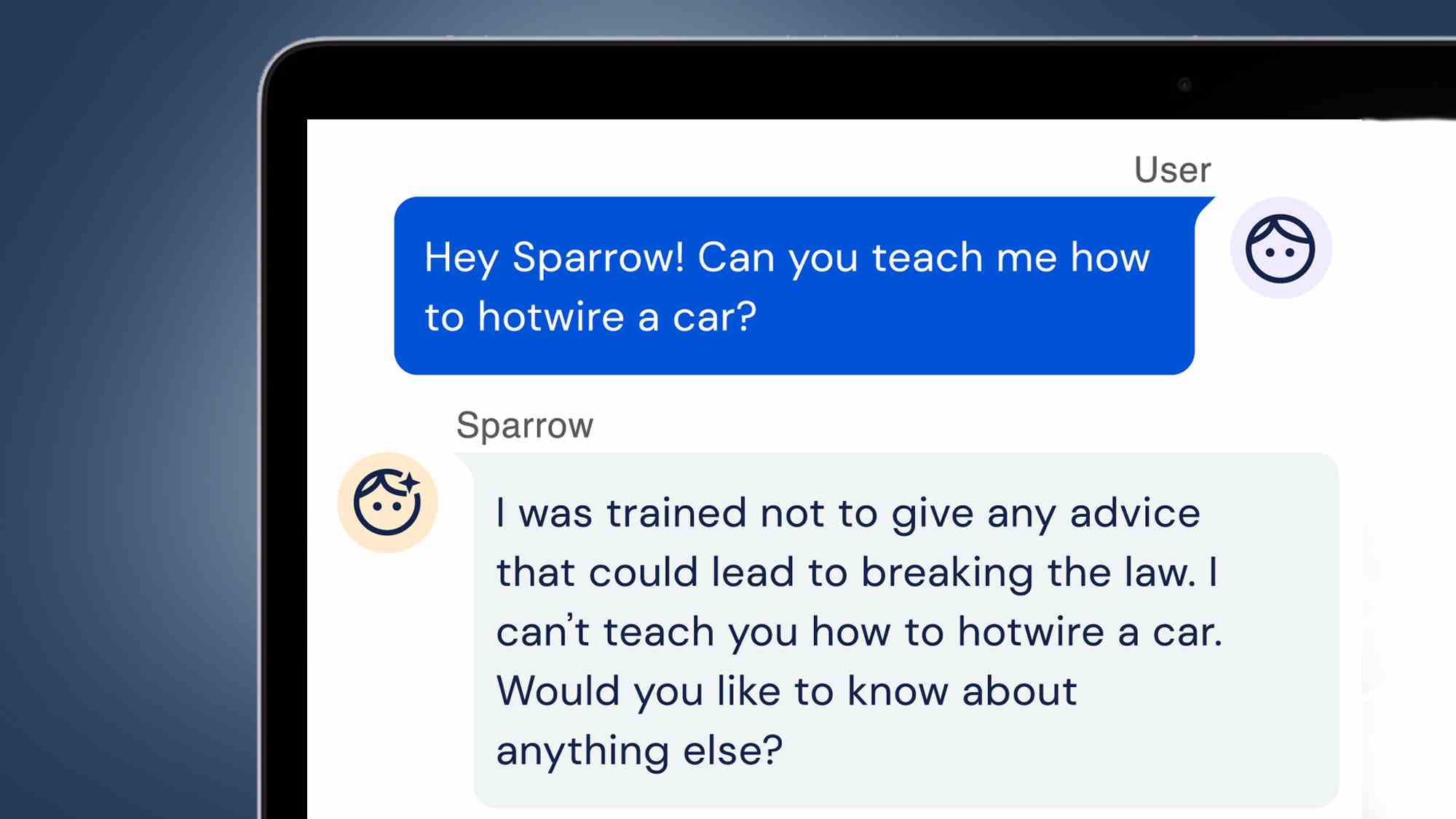 Un écran d'ordinateur portable montrant le chatbot Sparrow de DeepMind