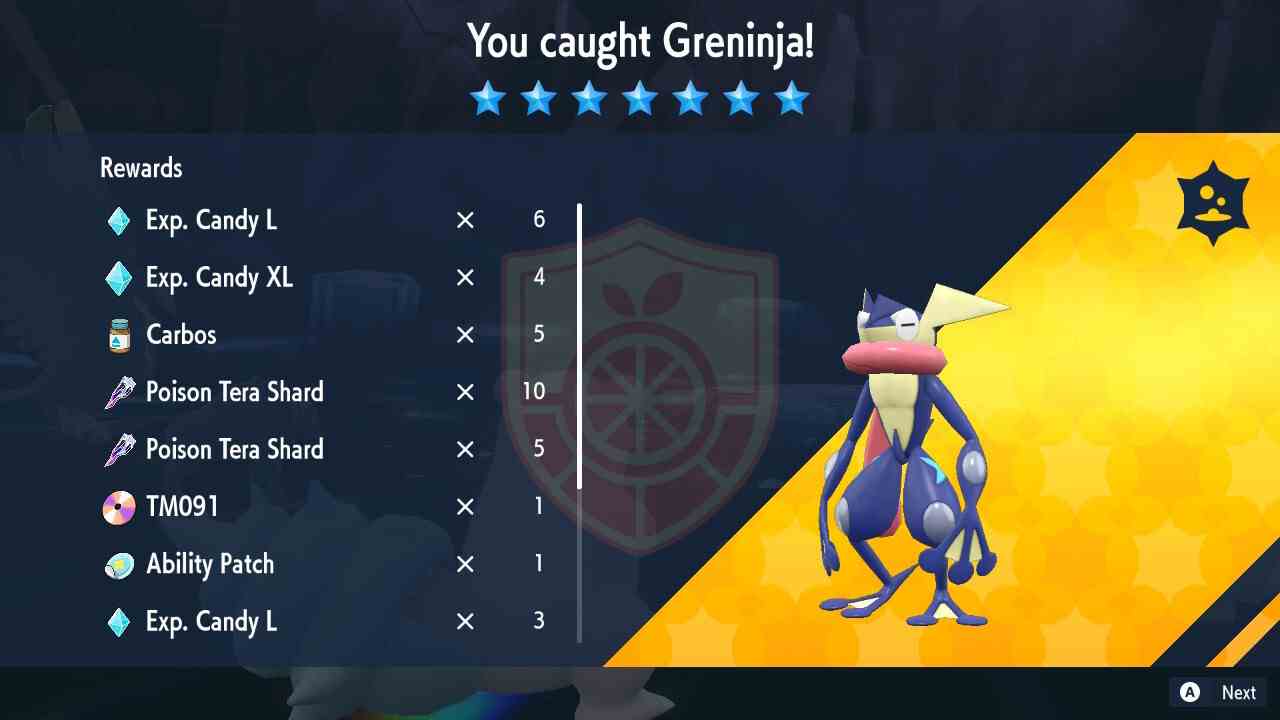 Greninja est livré avec des IV parfaits au niveau 100 et la marque la plus puissante.