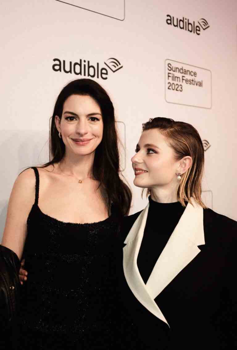 Anne-Hathaway and Thomasin McKenzie at 2023 Sundance "Eileen" premiere