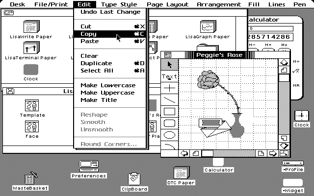 Une capture d'écran du système Apple Lisa Office.