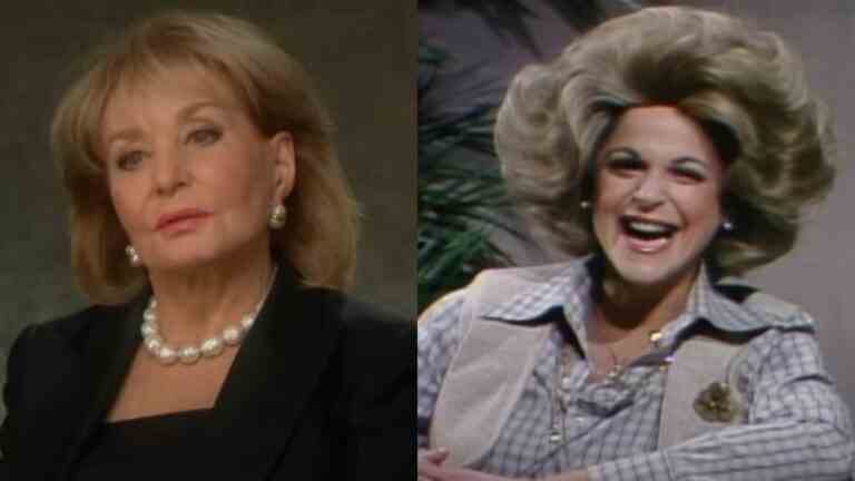 From left to right: Barbara Walters in an interview, and Gilda Radner doing an impersonation of Barbara Walters.