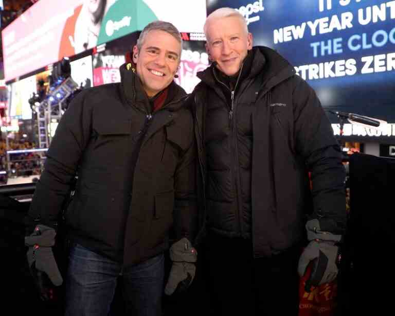 NEW YORK, NY - DECEMBER 31:  Andy Cohen and Anderson Cooper host CNN's New Year's Eve coverage at Times Square on December 31, 2017 in New York City.  (Photo by Taylor Hill/FilmMagic)