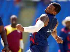 Cricket - premier test - West Indies nets - Sir Vivian Richards Stadium, Antigua, Antigua-et-Barbuda - 7 mars 2022. Shannon Gabriel des Antilles pendant les filets.