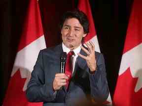 Le premier ministre Justin Trudeau s'exprimant au Willistead Manor à Windsor.