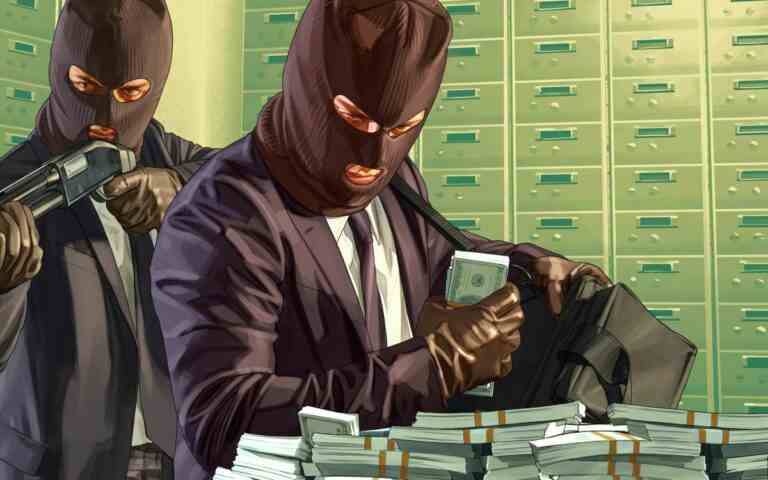 ski mask guys stealing money with a money print background