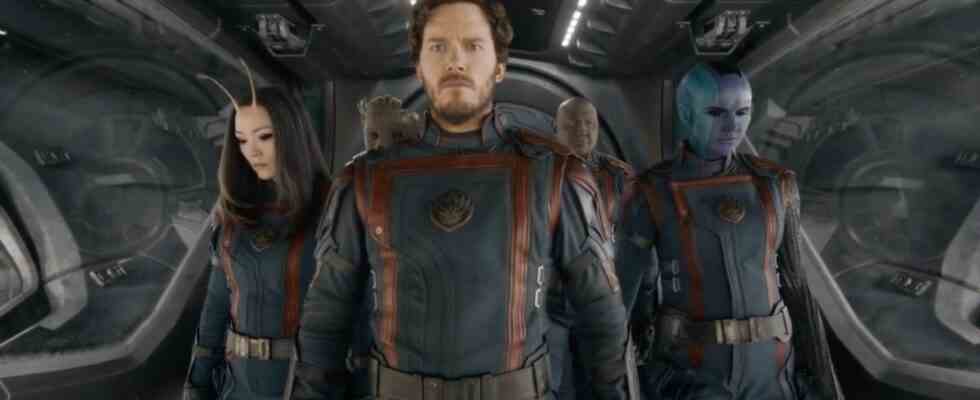 Star-Lord and other Guardians of the Galaxy walking off of ship