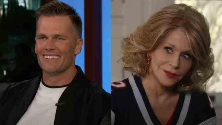 From left to right: Tom Brady on Jimmy Kimmel Live and Jane Fonda in 80 for Brady