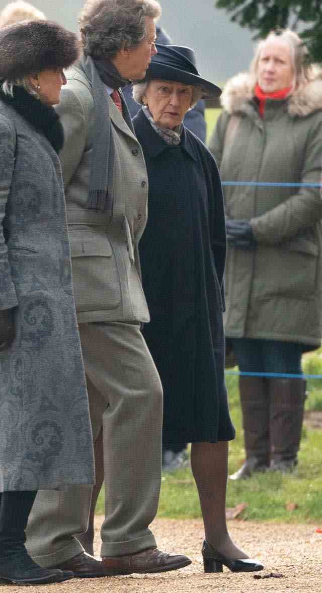 Lady Susan Hussey arrive pour assister à un service religieux avec le roi Charles III et la princesse royale à l'église St Mary Magdalene à Sandringham, Norfolk (Joe Giddens/PA)