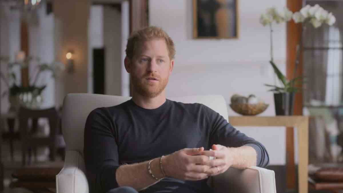 Prince Harry talking in the Netflix documentary Harry & Meghan