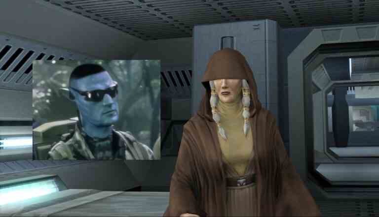 Kreia from KOTOR 2 standing next to a superimposed avatar Na