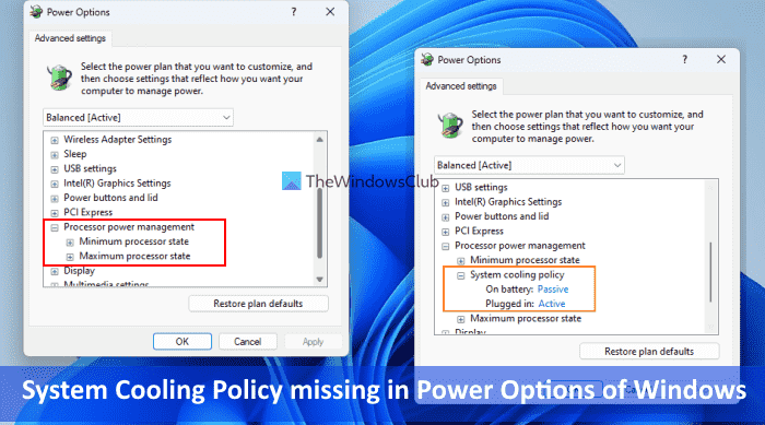 Politique de refroidissement du système manquante dans les options d’alimentation de Windows 11/10