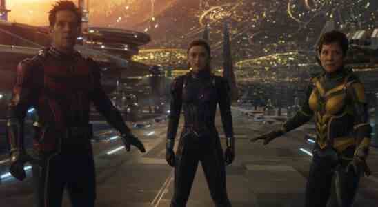 Paul Rudd, Kathryn Newton and Evangeline Lily in Ant-Man and the Wasp: Quantumania