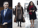 Bill Morneau, Celina Caesar-Chavannes et Jody Wilson-Raybould, tous d'anciens députés libéraux qui ont rendu publique leur désillusion envers Justin Trudeau. 