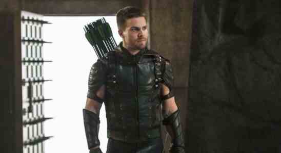 Stephen Amell as Oliver Queen suited up as Green Arrow