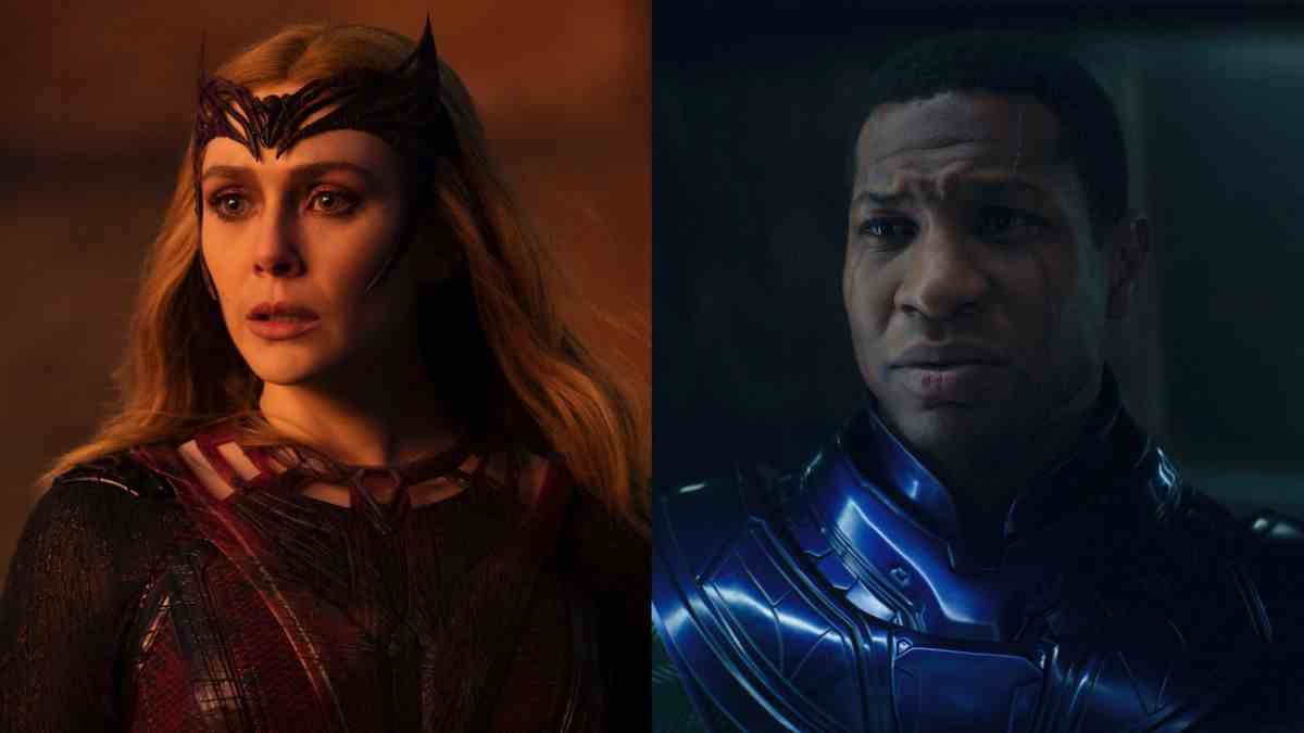 Elizabeth Olsen as Scarlet Witch and Jonathan Majors as Kang the Conqueror