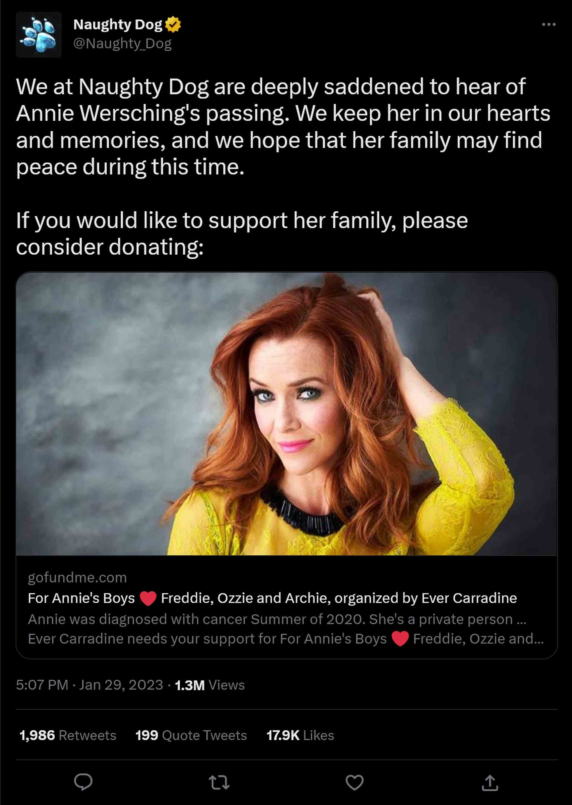 Tweet hommage à Annie Wersching