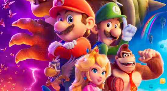 The Super Mario Bros. Movie official poster ensemble cast Mario Luigi Donkey Kong Peach Toad Bowser