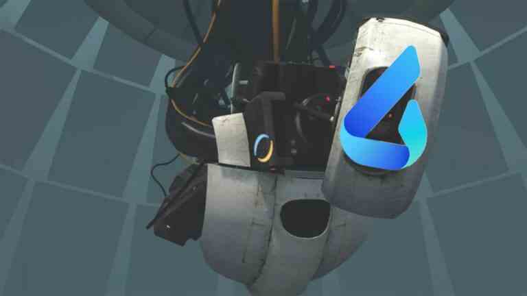 The Bing logo edited over a screenshot of GLaDOS from Portal.