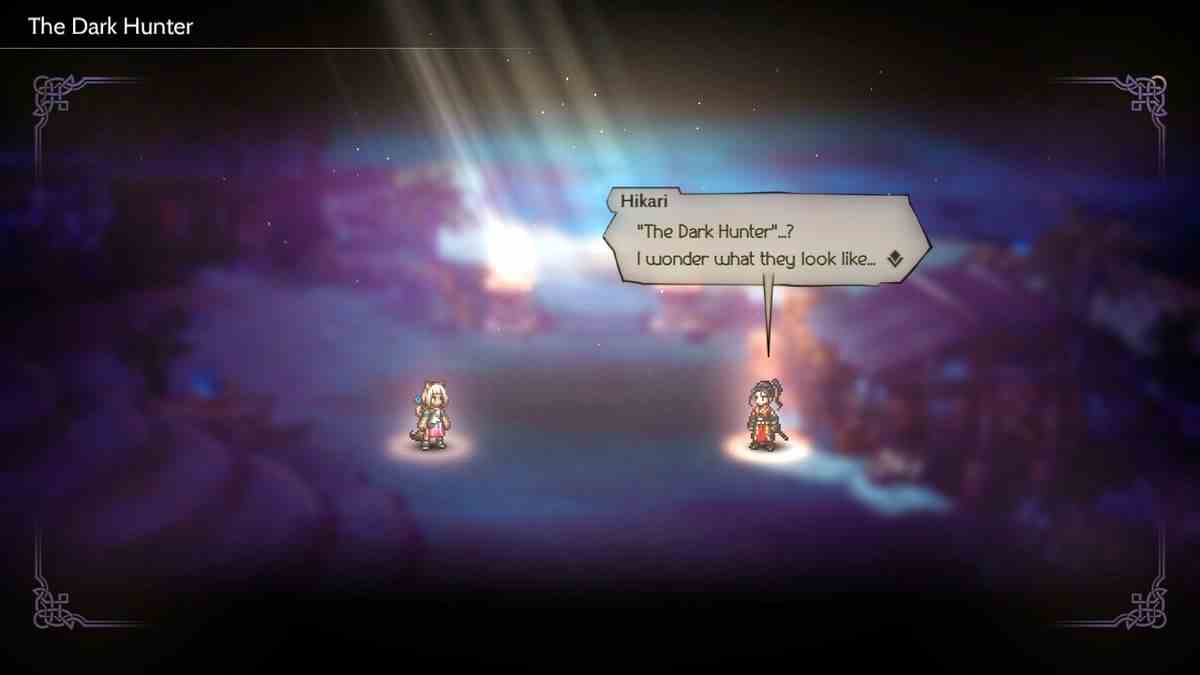 Hikari parle à un ami dans un vide éthéré dans Octopath Traveler 2