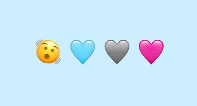 iOS 16.4 nouveaux emojis, tête tremblante, cœur bleu, cœur gris et cœur rose