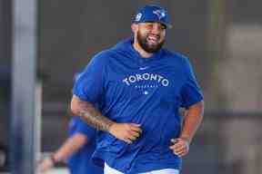 Le lanceur partant des Blue Jays de Toronto, Alek Manoah (6 ans), participe aux entraînements d'entraînement de printemps au Complexe de développement des joueurs des Blue Jays de Toronto le 16 février 2023 à Dunedin, en Floride. Nathan Ray Seebeck - USA AUJOURD'HUI Sports