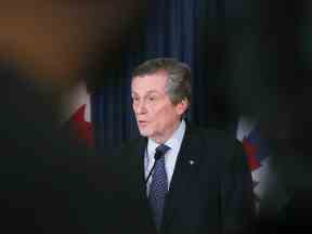 John Tory prononce son dernier discours avant de quitter le poste de maire de Toronto, le 17 février.