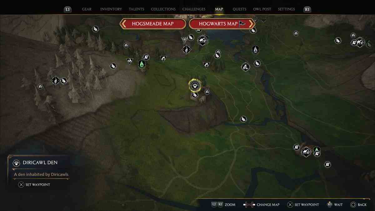 All Diricawl den locations in Hogwarts Legacy map