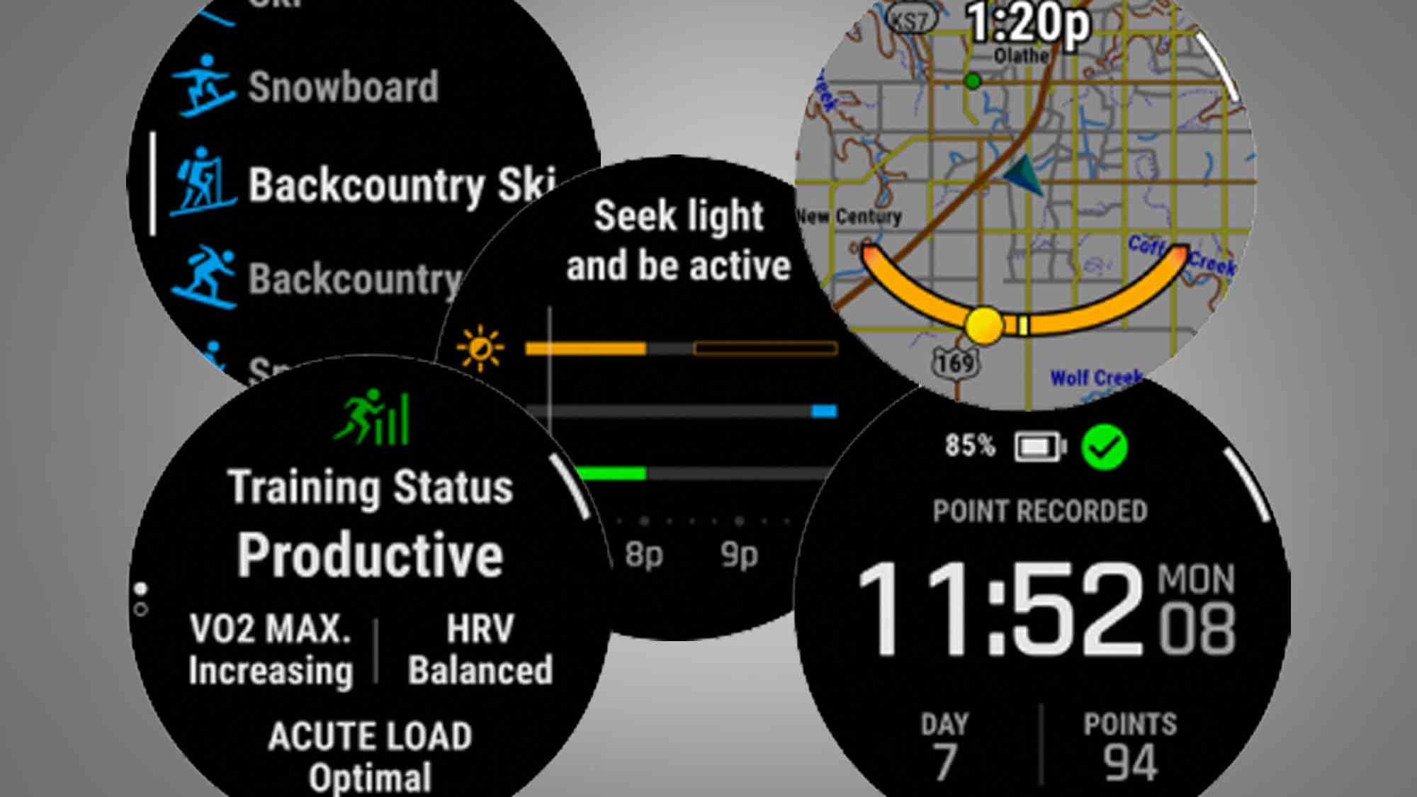 Captures d'écran montrant les nouvelles fonctionnalités de Garmin dans la mise à jour logicielle de février 2023