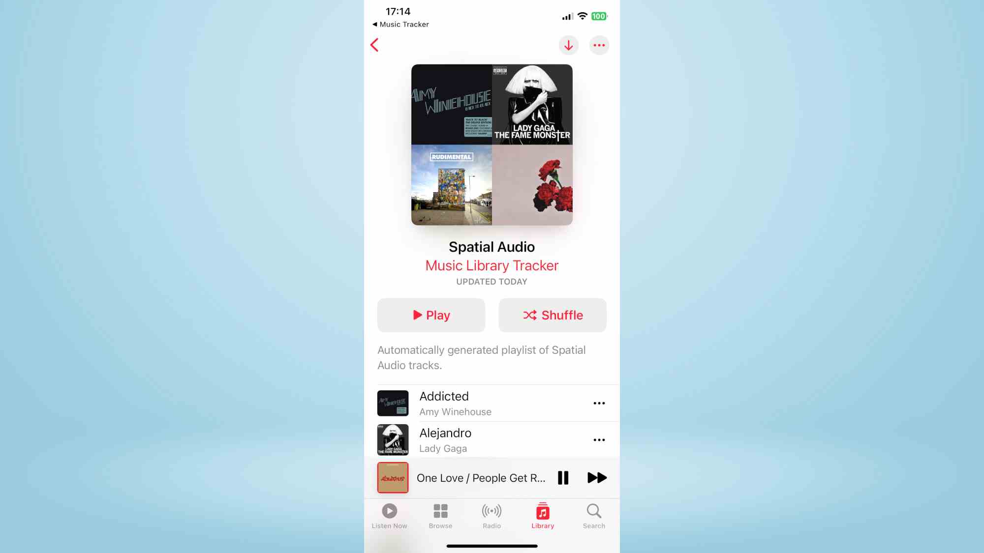 Capture d'écran de la liste de lecture Apple Music Spatial Audio