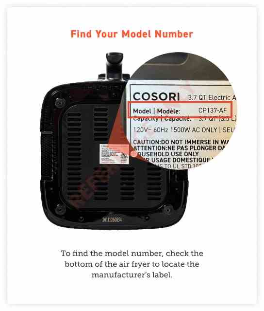 identification du numéro de modèle cosori