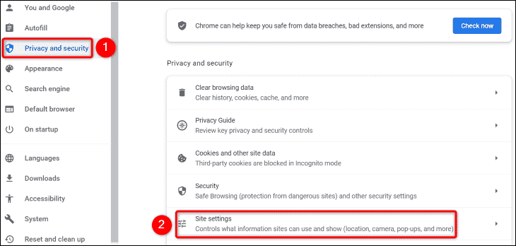 Choisissez Confidentialité et sécurité > Paramètres du site. » width= »730″ height= »348″ src= »/pagespeed_static/1.JiBnMqyl6S.gif » onload= »pagespeed.lazyLoadImages.loadIfVisibleAndMaybeBeacon(this); » onerror= »this.onerror=null;pagespeed.lazyLoadImages.loadIfVisibleAndMaybeBeacon(this); »/></p>
<p>Dans la section « Autorisations », cliquez sur « Appareil photo ».</p>
<p><img loading=