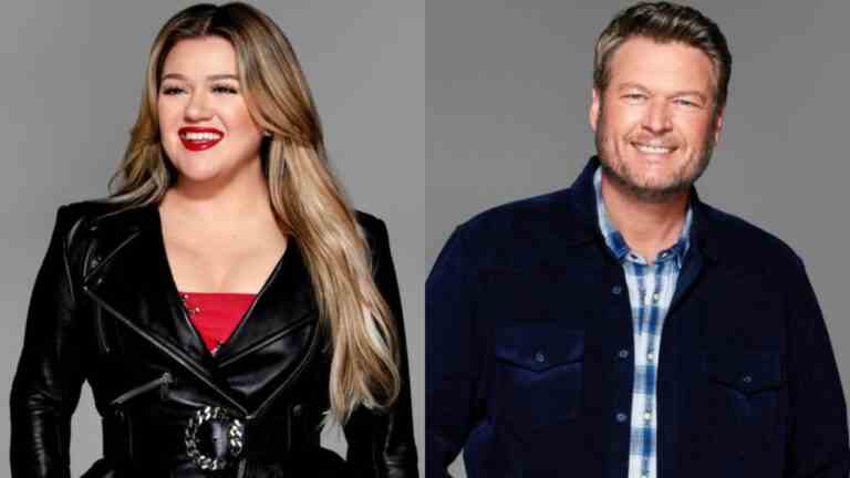 Kelly Clarkson and Blake Shelton on The Voice.