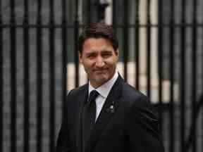 Le premier ministre, Justin Trudeau, arrive au 10 Downing Street pour rencontrer la première ministre britannique de l'époque, Liz Truss, le 18 septembre 2022 à Londres, en Angleterre.