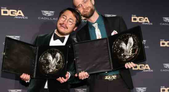 BEVERLY HILLS, CALIFORNIA - FEBRUARY 18: (L-R) Dan Kwan and Daniel Scheinert, winners of the Outstanding Directorial Achievement in Theatrical Feature Film award for “Everything Everywhere All at Once,” pose in the press room during the 75th Directors Guild of America Awards at The Beverly Hilton on February 18, 2023 in Beverly Hills, California. (Photo by Monica Schipper/Getty Images)