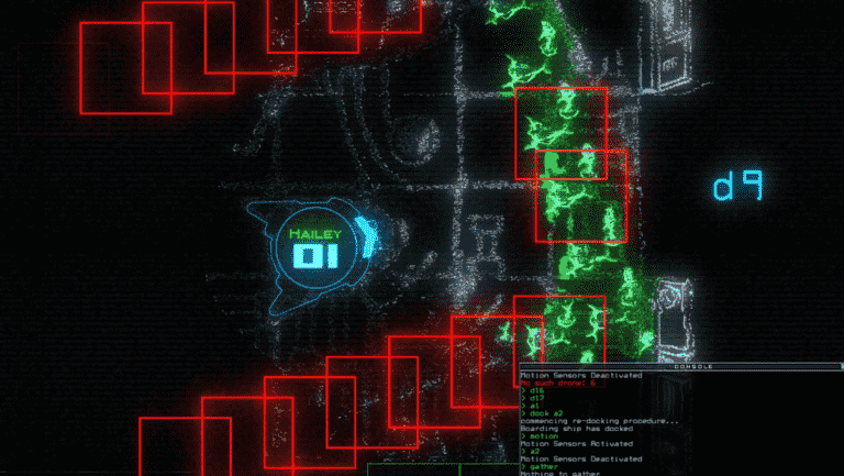 Top-down view of a ship in Duskers.