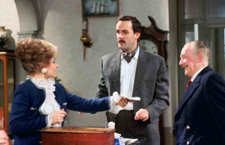 FAWLTY TOWERS, (from left): Prunella Scales, John Cleese, Ballard Berkeley, 'Communication Problems (aka Theft), (Season 2, ep. 201, aired Feb. 19, 1979), 1975-79. ©BBC / Courtesy: Everett Collection