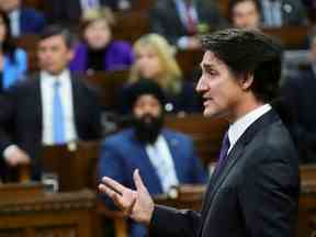 Le premier ministre Justin Trudeau se lève pendant la période des questions à la Chambre des communes sur la colline du Parlement à Ottawa le mercredi 1er février 2023.