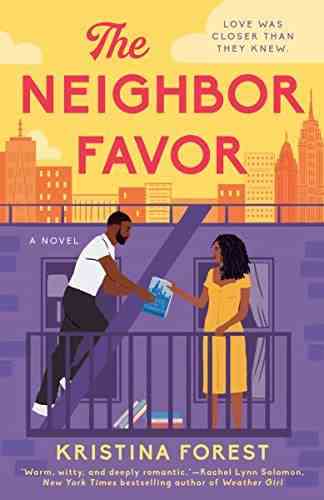 couverture de The Neighbour Favor de Kristina Forest;  Homme et femme noirs debout sur une issue de secours, chacun tenant un côté d'un livre