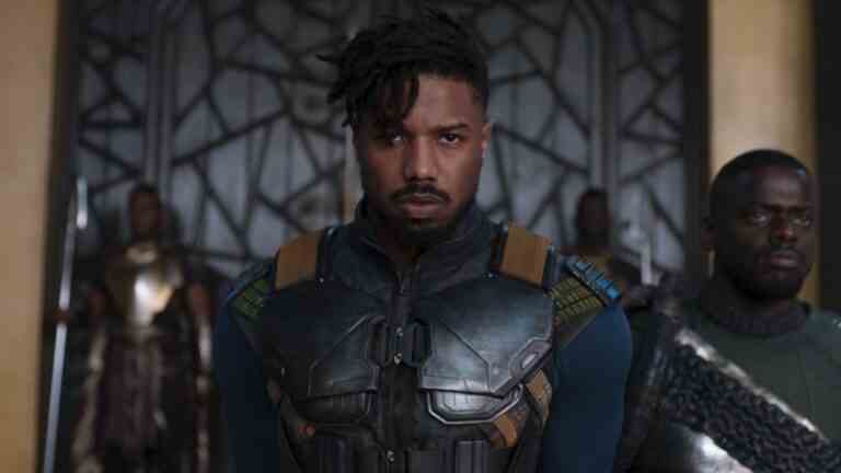 Michael B. Jordan as Killmonger with Daniel Kaluuya as W