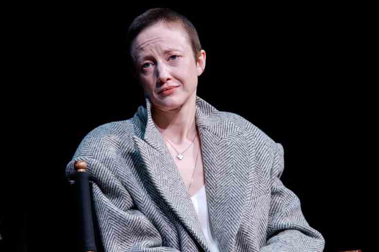 NEW YORK, NEW YORK - DECEMBER 07: Andrea Riseborough speaks during the SAG-AFTRA Foundation "To Leslie" screening and Q&A at SAG-AFTRA Foundation Robin Williams Center on December 07, 2022 in New York City. (Photo by Jason Mendez/Getty Images)