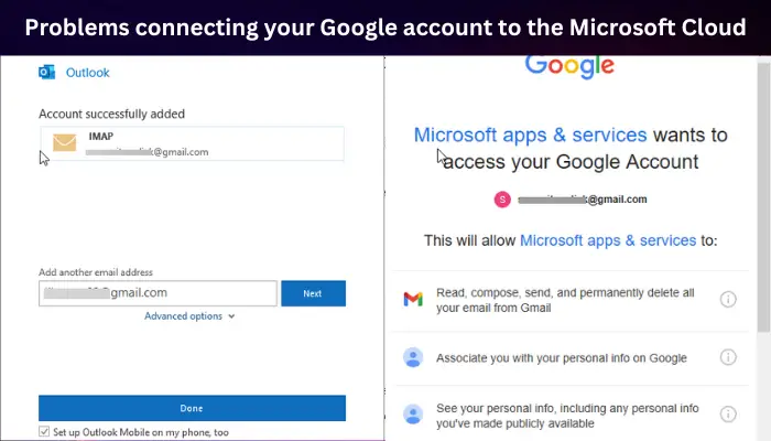 Problèmes de connexion de votre compte Google au Microsoft Cloud