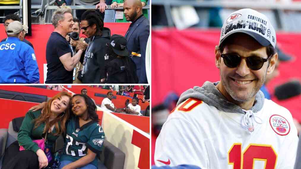 Gordon Ramsay, Jay-Z, Lisa Ann Walter, Quinta Brunson, and Paul Rudd at Super Bowl LVII