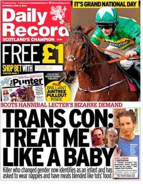 Le Daily Record a annoncé la nouvelle de l'auto-identification bizarre de la tueuse trans Sophie Eastwood en tant que bébé.